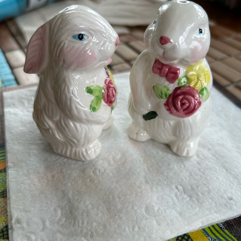 Charming White Bunny Salt and Pepper Shakers